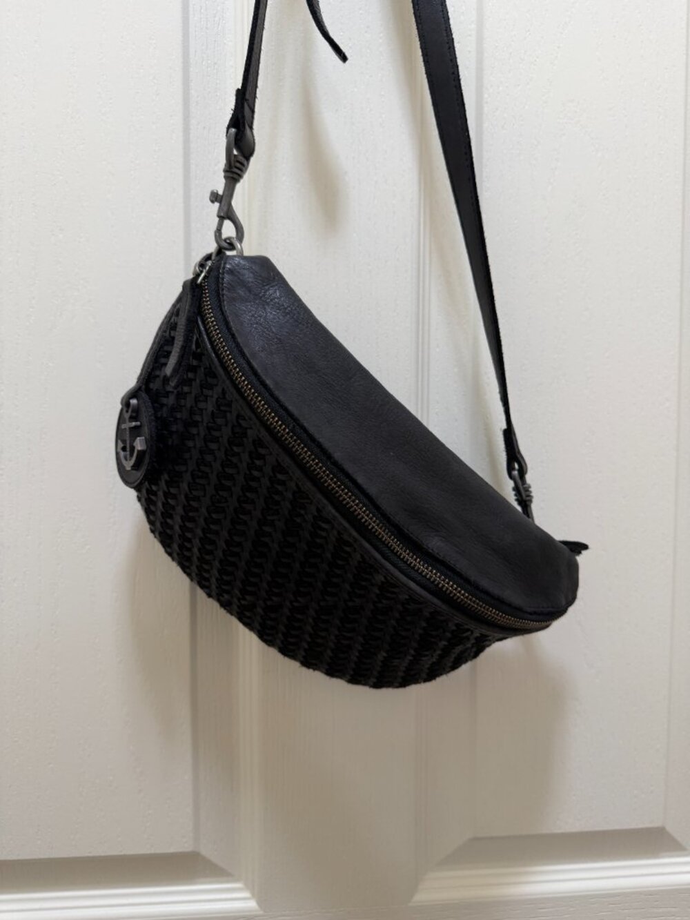 Harbour 2nd Leather Half Moon Belt Bag Crossbody Bag Black Boho Woven Texture - Picture 11 of 16